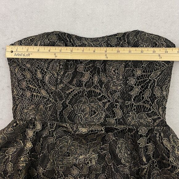 BCBG Mini Dress Womens Size 6 Strapless Metallic Faux Leather Lace Peplum NEW - Picture 5 of 14
